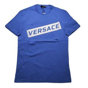 Versace Box Logo Crew Neck T-Shirt Men's Size XS Blue/White AUTHENTIC